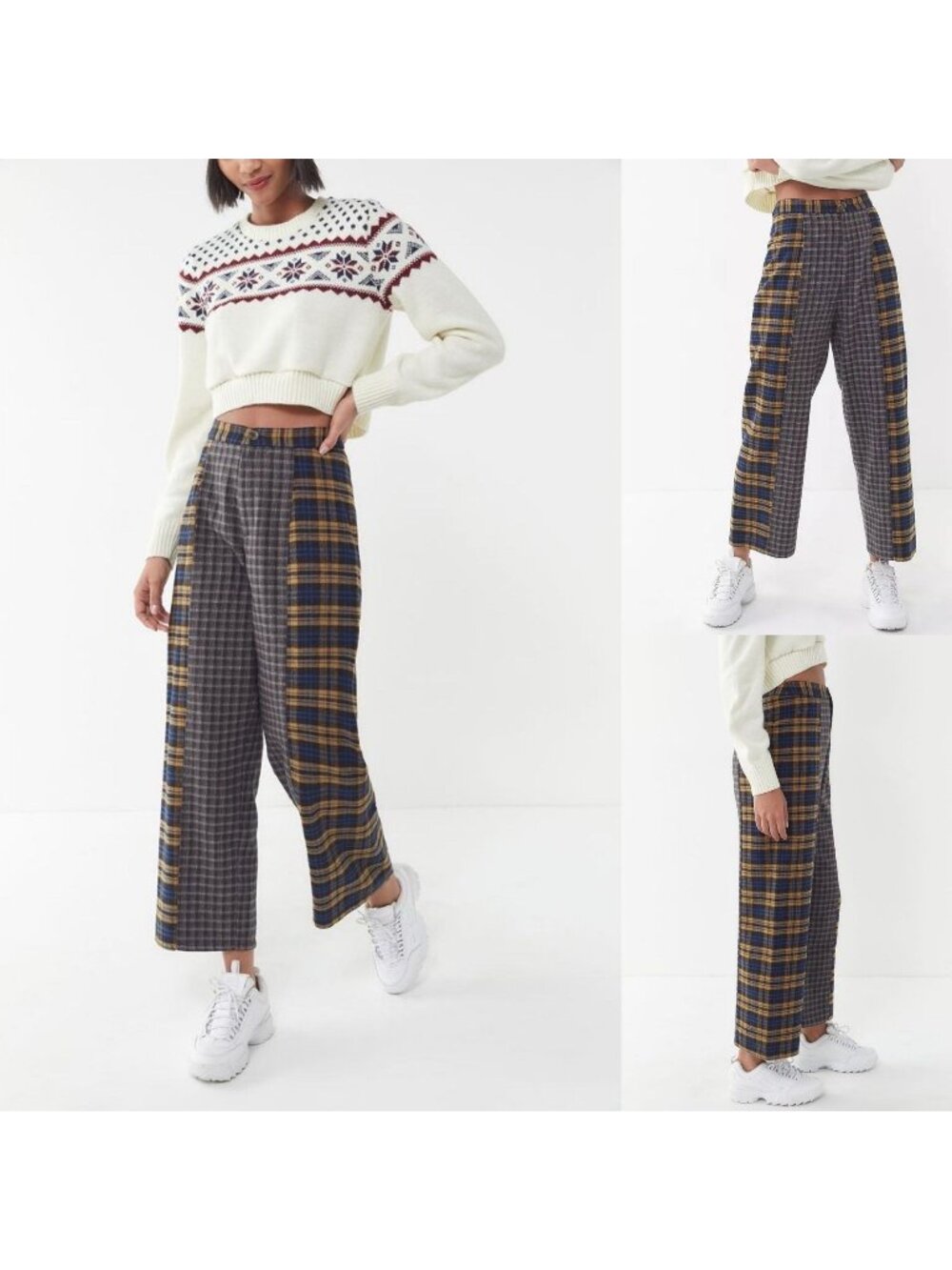 Urban Outfitters Harlow Mixed Plaid Trouser Pants
